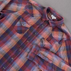 Wrangler Shirt Mens 2XL Red Blue Plaid Flannel Western Button Up Long Sleeve